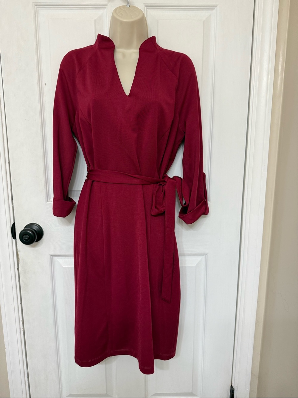 NWT Alexia Admor Burgundy Tie Waist Sheath Dress Large - Picture 3 of 16